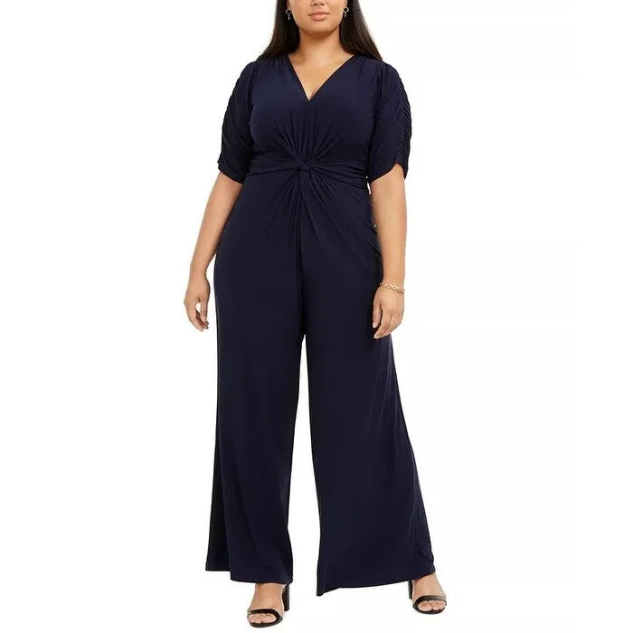 Women's Casual Spaghetti Strap Dresses-Vince Camuto Women's Plus Ruched Sleeve Jumpsuit Navy Size 3X