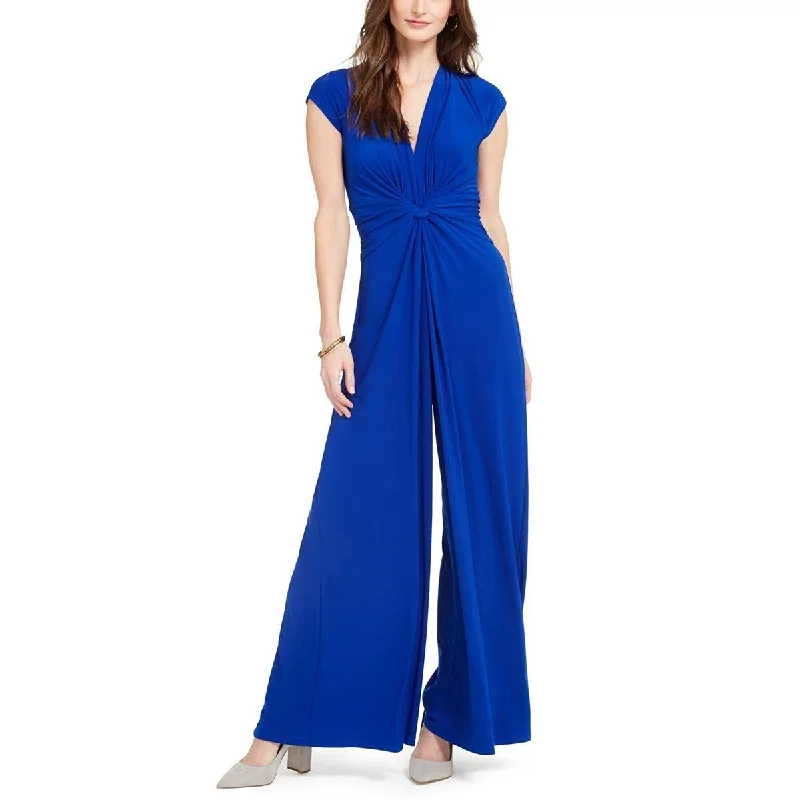 Women's Casual Maxi Solid Color Dresses-Vince Camuto Women's Twist Front Plunge Jumpsuit Blue Size Large