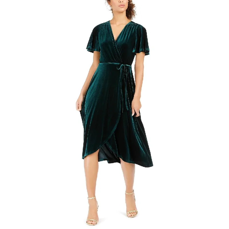 Women's Casual Dressy Dresses-Vince Camuto Women's Velvet Faux-Wrap Dress Dark Green Size 16