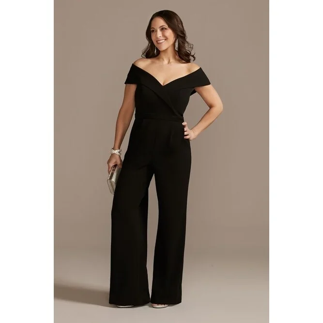 Women's Casual Wrap Dresses-Xscape Women's Off The Shoulder Jumpsuit Black Size 10 Petite - 10 Petite