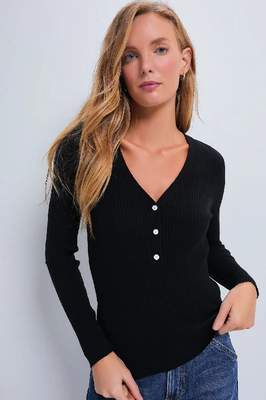 light shirts for teens-Blouses and shirts with sheer back -Women's Bell Sleeve Shirts-Black Hendrix Henley