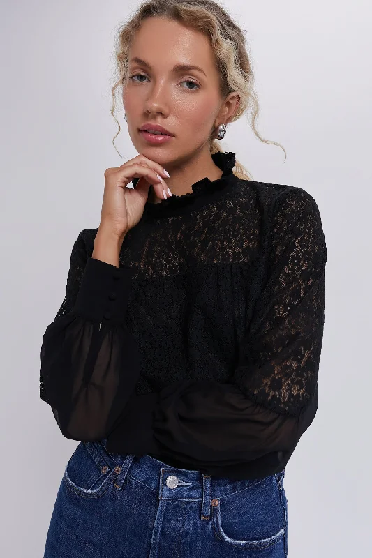 fresh blouses for travel-Blouses and shirts for spring parties -Women's Bow Front Blouses-Black Lace Rosalee Blouse