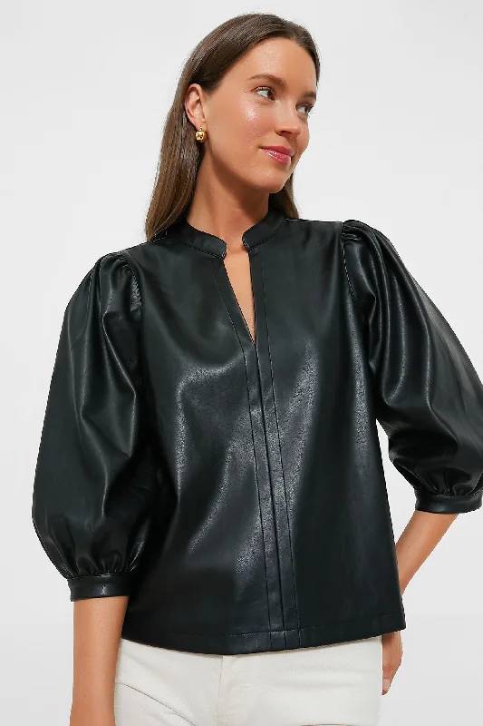 graphic shirts for youth-Blouses and shirts for fall outings -Women's High-Low Blouses-Black Leather Verona Blouse