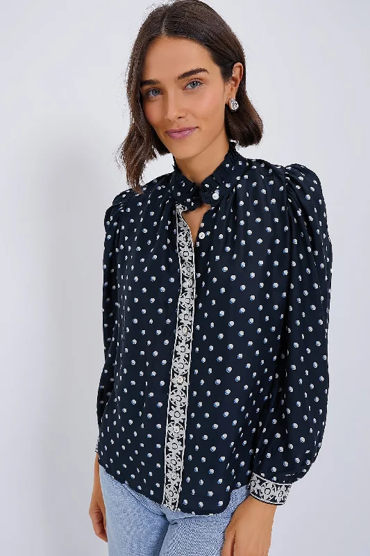 crew shirts for office-Blouses and shirts with ruffle front -Women's Chambray Shirts-Black Raven Annabel Silk Shirt