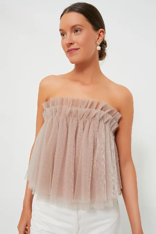 sleeveless blouses-Blouses and shirts with sheer back -Women's Layered Shirts-Blush Tulle Willa Strapless Top