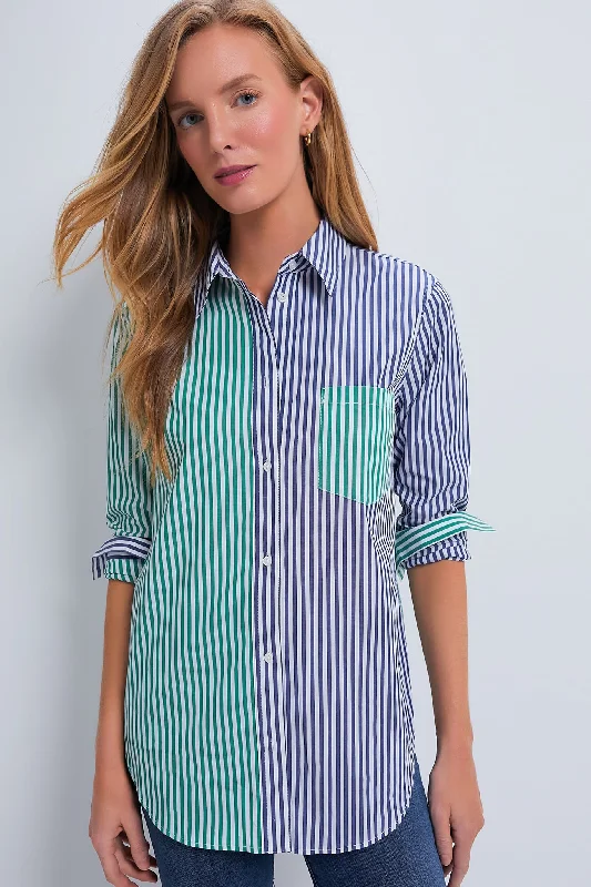 handmade blouses-Blouses and shirts for fall travel -Women's Bell Sleeve Blouses-Colorblock Stripe Oxford Tunic