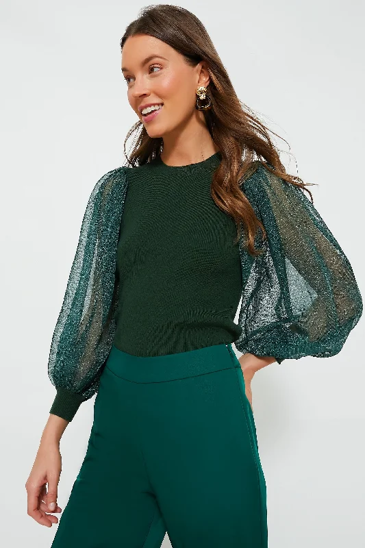 embroidered blouses-Blouses and shirts with floral back -Women's Floral Print Blouses-Deep Green Knit Betsy Blouse