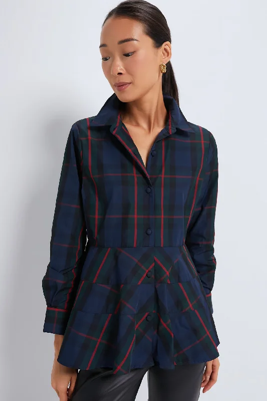 short sleeve shirts-Blouses and shirts with sheer sleeves -Women's Cropped Blouses-Fraser Plaid Ashlen Blouse