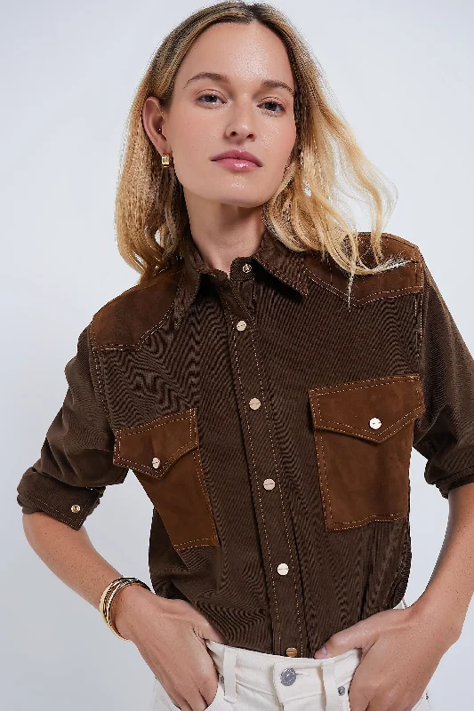 mustard shirts for teens-Blouses and shirts in soft grey -Women's Lantern Sleeve Blouses-Fudge and Tobacco Cowboy Take Me Away Shirt