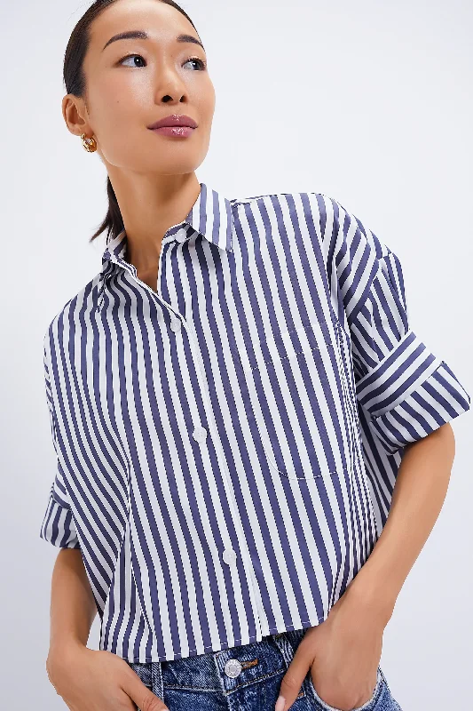 modern shirts for men-Blouses and shirts in bold coral -Women's Fringe Shirts-Indigo Off White Stripe Next Ex Shirt