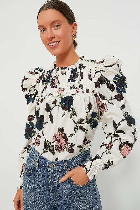 satin blouses for formal-Blouses and shirts with ruffle sleeves -Women's Floral Blouses-Jardin Print Irina Blouse