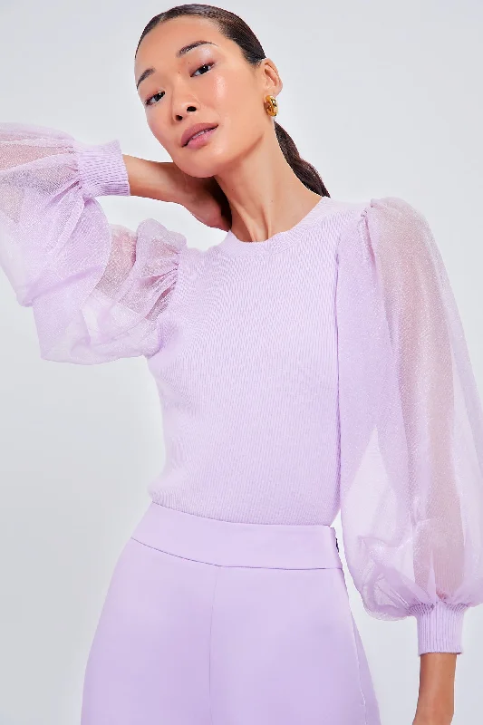 elegant blouses for evening-Blouses and shirts in pale lavender -Women's Dolman Sleeve Blouses-Lilac Knit Betsy Blouse