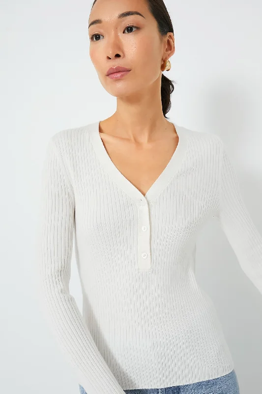 stylish blouses for party-Blouses and shirts with split neck -Women's Flutter Sleeve Blouses-Winter White Hendrix Henley