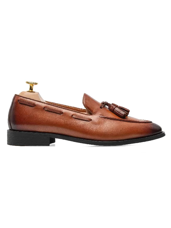 Matching T-shirts for bridesmaids and groomsmen-Tassel Loafer - Cognac Tan (Hand Painted Patina)