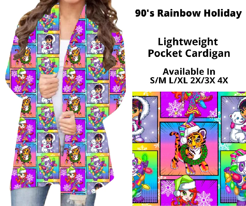 Slim-fit cashmere cardigan for women-Women's Tulle Floral Cardigans-90's Rainbow Holiday Pocket Cardigan