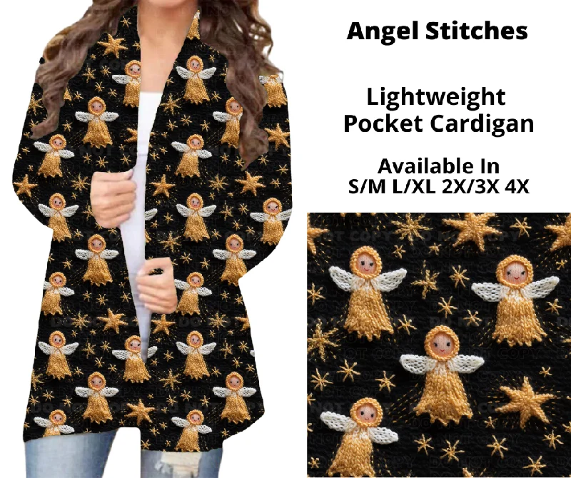 Cotton button-up cardigan for summer-Women's Sequin A-Line Cardigans-Angel Stitches Pocket Cardigan