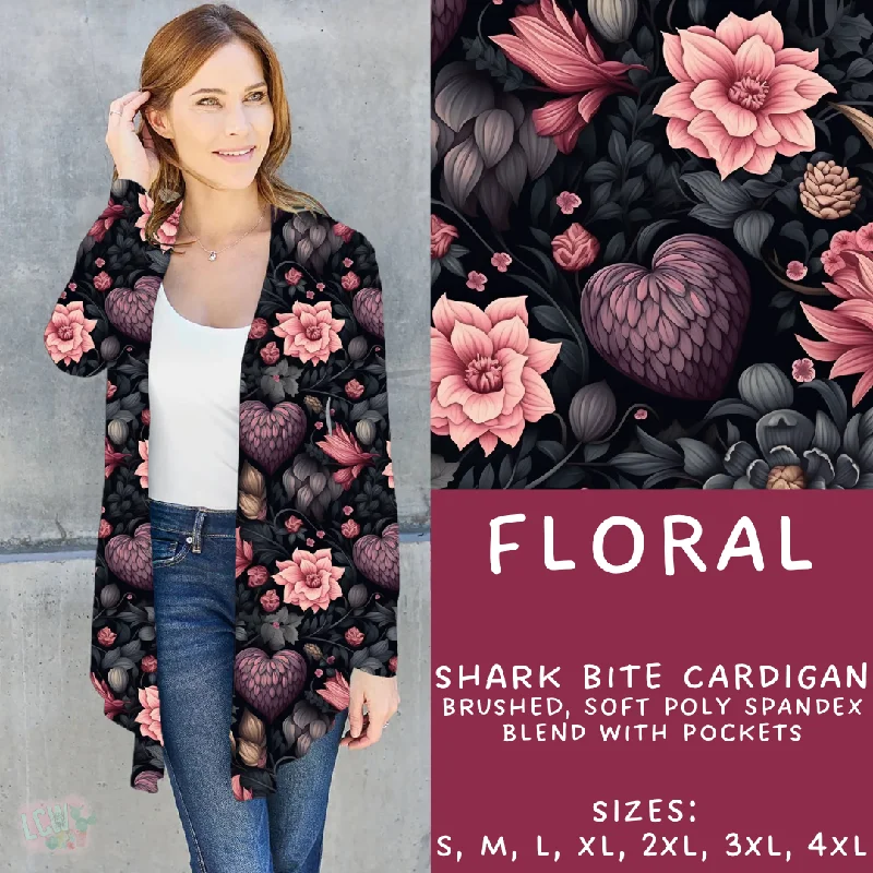 Navy short cardigan for fall-Women's Metallic Ruffle Cardigans-Batch #252 - Valentines Day - Closes 12/11 - ETA late Jan - Floral Cardigan