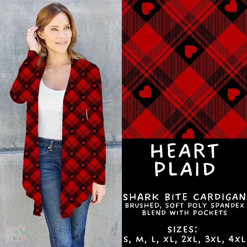 Chunky chunky cardigan for cold-Women's Ribbed Denim Cardigans-Batch #252 - Valentines Day - Closes 12/11 - ETA late Jan - Heart Plaid Cardigan