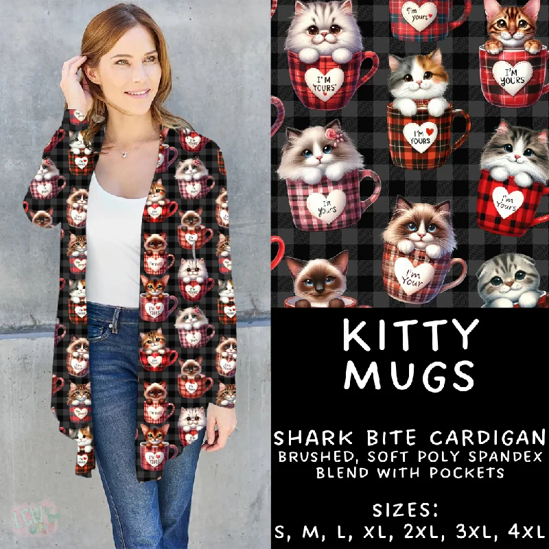 Short acrylic cardigan for teens-Women's Low-Waisted Pleated Cardigans-Batch #252 - Valentines Day - Closes 12/11 - ETA late Jan - Kitty Mugs Cardigan