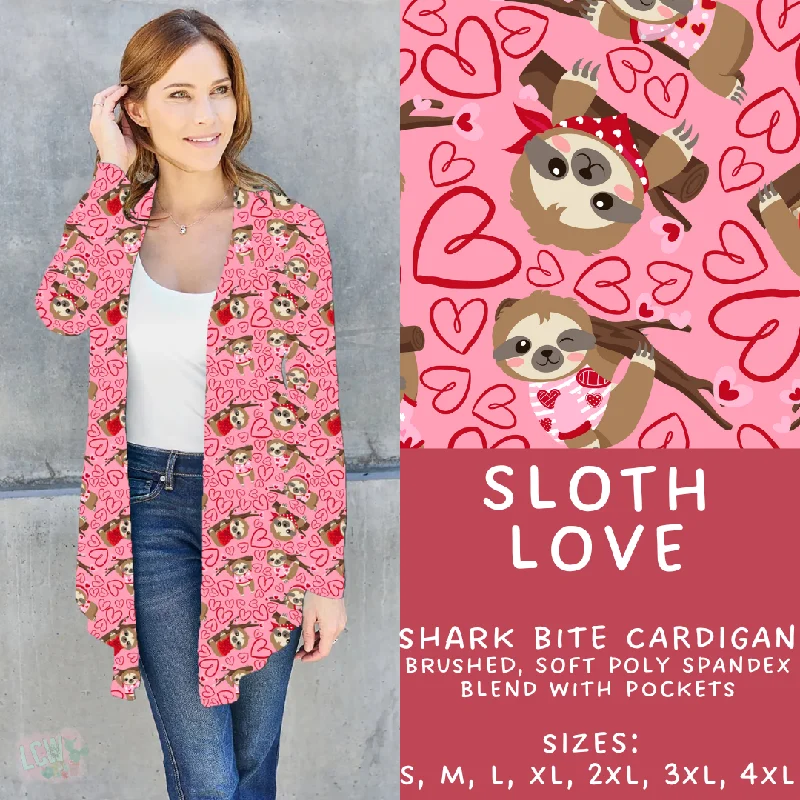 Chunky purple cardigan for style-Women's Low-Waisted A-Line Cardigans-Batch #252 - Valentines Day - Closes 12/11 - ETA late Jan - Sloth Love Cardigan