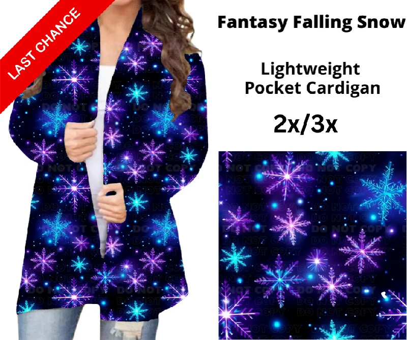 Purple cropped cardigan for trends-Women's Satin Pleated Cardigans-Fantasy Falling Snow Pocket Cardigan