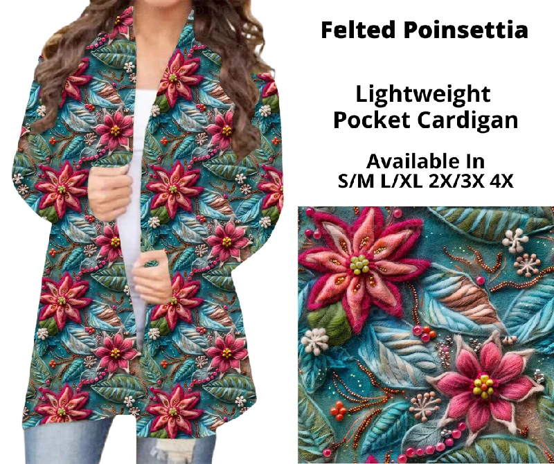 Women's Satin Pencil Cardigans-Felted Poinsettia Pocket Cardigan