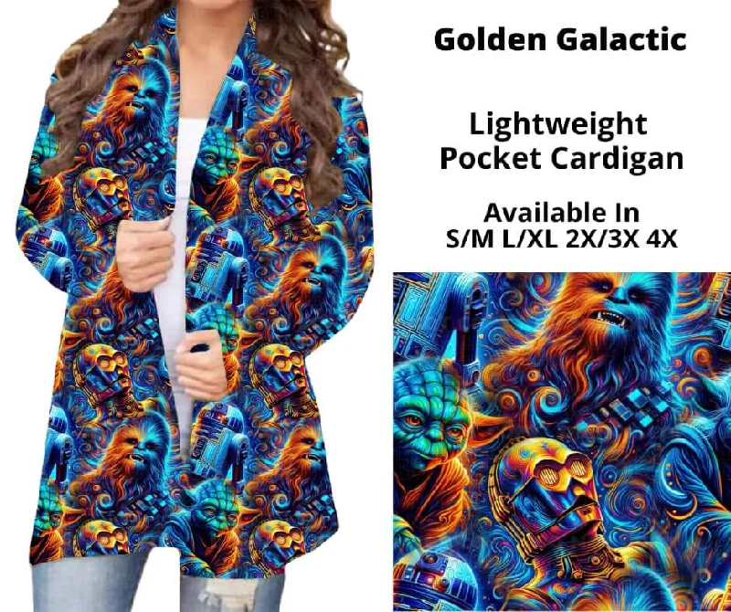 Black open-front cardigan for ease-Women's Ribbed Floral Cardigans-Golden Galactic Pocket Cardigan