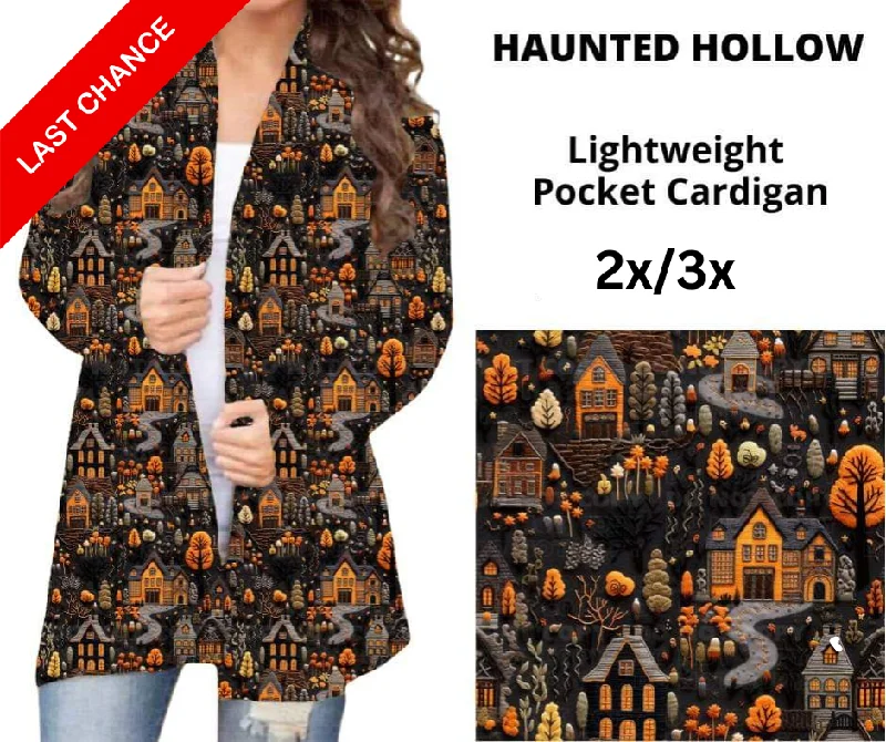 Wool black cardigan for cold-Women's Thermal A-Line Cardigans-Haunted Hollow Pocket Cardigan