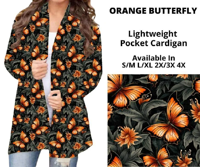 Cashmere grey cardigan for luxe-Women's Thermal Denim Cardigans-Orange Butterfly Pocket Cardigan