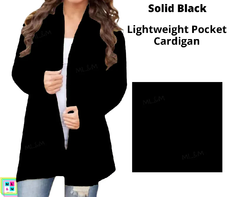 Acrylic slim-fit cardigan for budget-Women's Sequin Pleated Cardigans-Solid Black Pocket Cardigan