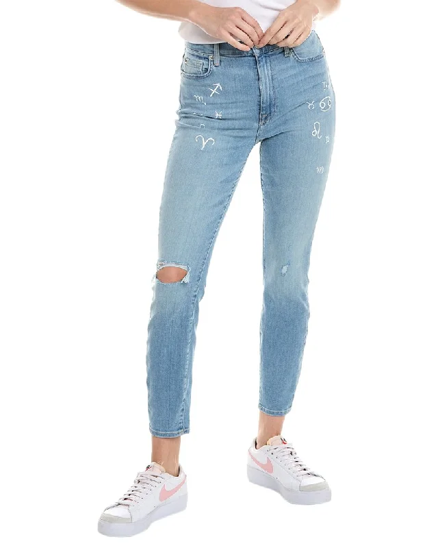 Durable utility cargo pants-Women's Biker Pants-7 For All Mankind High-Waist Ankle Skinny Darby Blue Super Skinny Jean