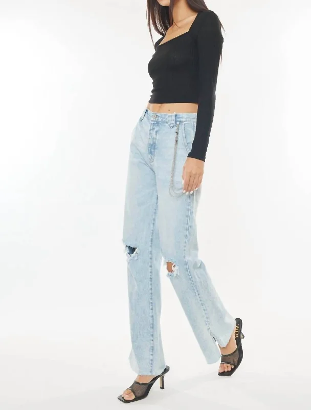 Durable denim work pants-Women's Velvet Pants-90S Flare Jean In Light Wash