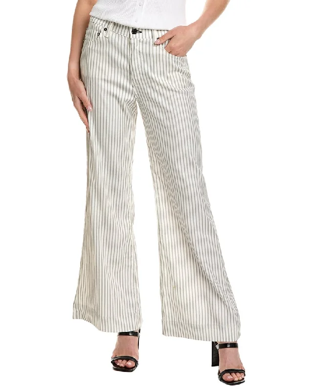 Trendy cargo jogger pants-Women's Sequin Pants-ASKK NY Grey Stripe Linen-Blend Wide Leg Jean