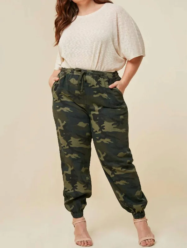 Casual cotton twill pants-Women's Work Pants-Camo Jogger In Dark Green