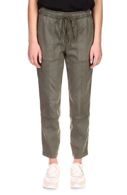 Formal trousers pants-Women's Paperbag Waist Pants-Cross Country Pull On Straight Leg Pants In Hiker Green