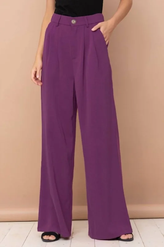 High-waisted suit pants-Women's Ankle Pants-Dress Pants In Purple