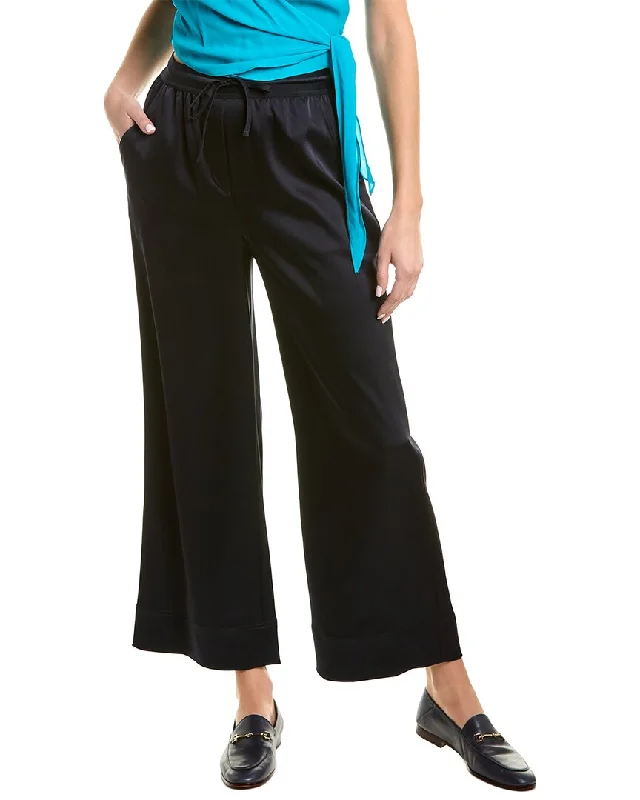 Casual linen culottes-Women's Stretch Pants-Elie Tahari Satin Wide Pants