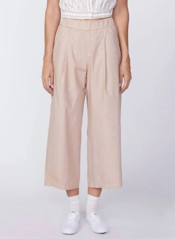 Patterned palazzo pants-Women's Plaid Pants-Fine Poplin Cropped Pull On Pant In Beige