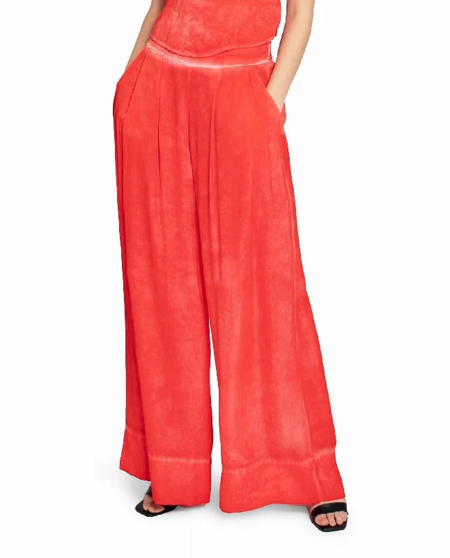 Lightweight summer jogger pants-Women's High-Waist Pants-Garment Dyed Silk Wide Leg Pant In Poppy