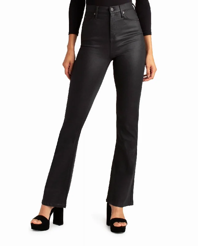 Warm wool jogger pants-Women's Hem Detail Pants-Glisten High Rise Flared Jeans In Black