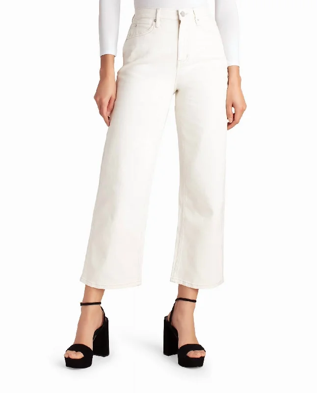 Trendy flared joggers-Women's Medium Wash Pants-High Rise Wide Leg Ankle Jean In Off White