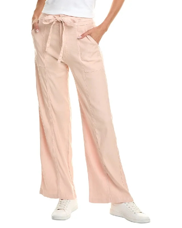 Soft velour track pants-Women's Split Leg Pants-HUDSON Jeans Cameo Rose Linen-Blend Wide Leg Jean