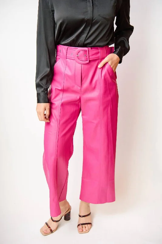 Women's Textured Pants-Joy Faux Leather Pant In Hot Pink