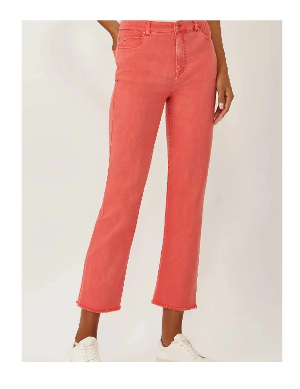 Stretchy gym culottes-Women's Low Rise Pants-La Cienega Straight Leg Cropped Jean In Washed Scarlet