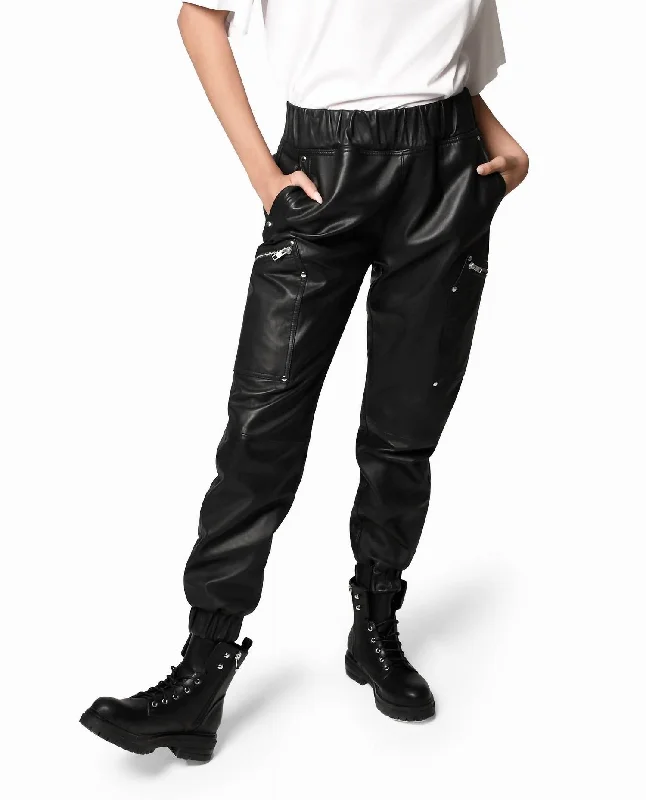 Bold geometric joggers-Women's Linen Pants-Leather Space Jogger In Black