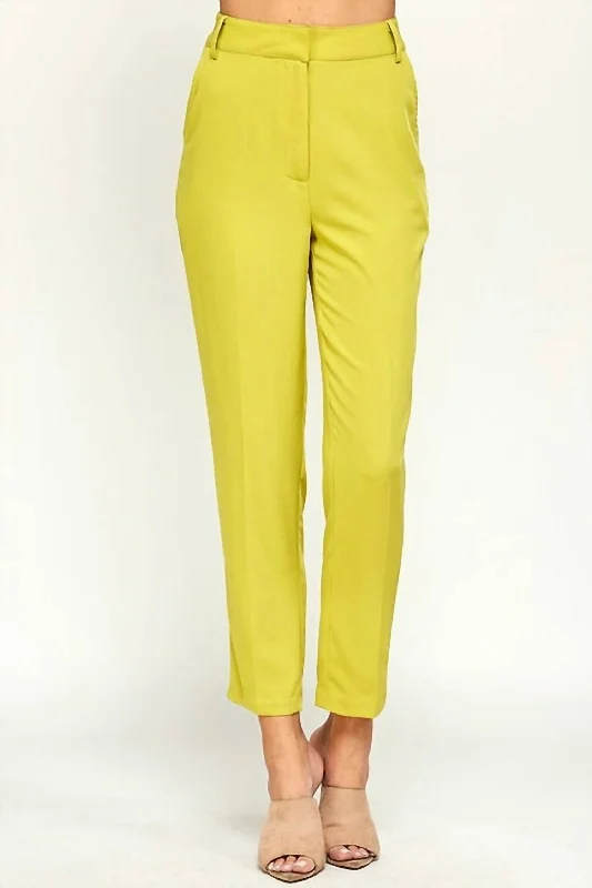 Business casual pants-Women's Pleated Pants-Lime High Waisted Pants In Lime Green