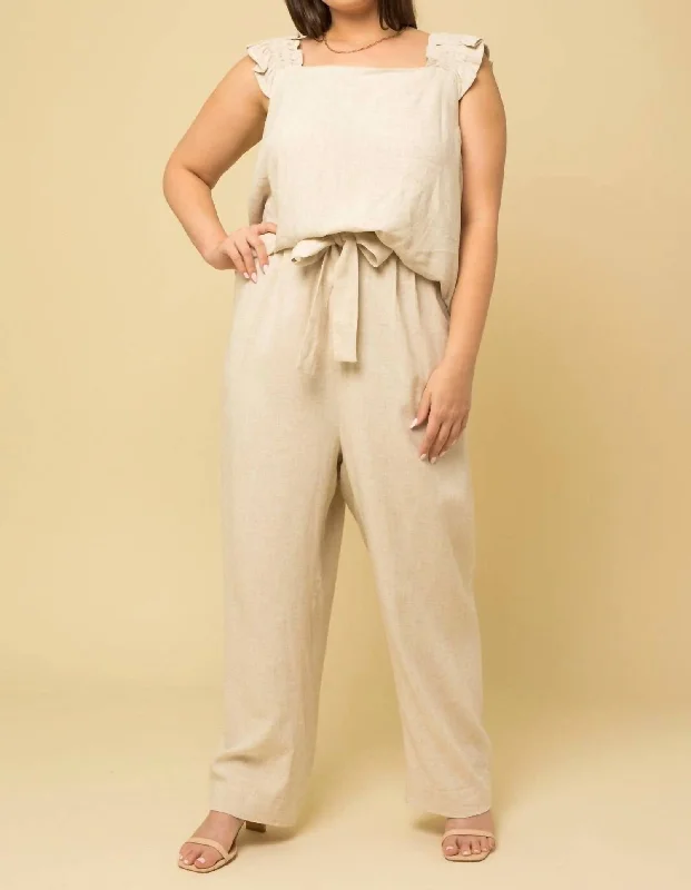 Plush velour pajama pants-Women's Wrap Pants-Linen Paper Bag Pants In Natural