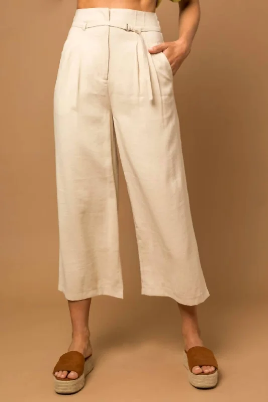 Vintage high-waisted pants-Women's Side Zip Pants-Pintuck Pants In Beige