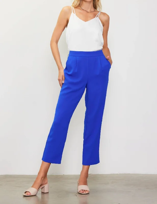 Luxe cashmere pants-Women's Tapered Pants-Recycled Poly Tapred Pants With Waist Band In Electric Blue