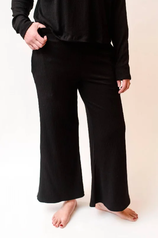 Waterproof snow pants-Women's Trendy Pants-Ribbed Lounge Pant In Black